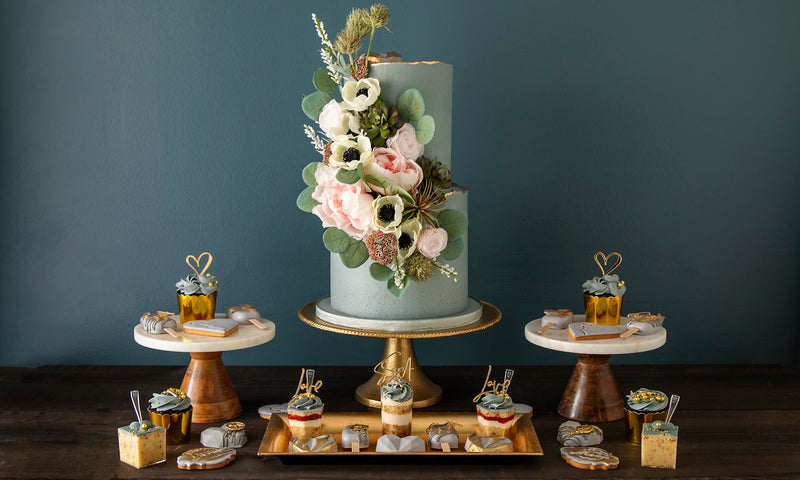 Wedding cake and dessert table by Elegant Temptations Miami, Florida