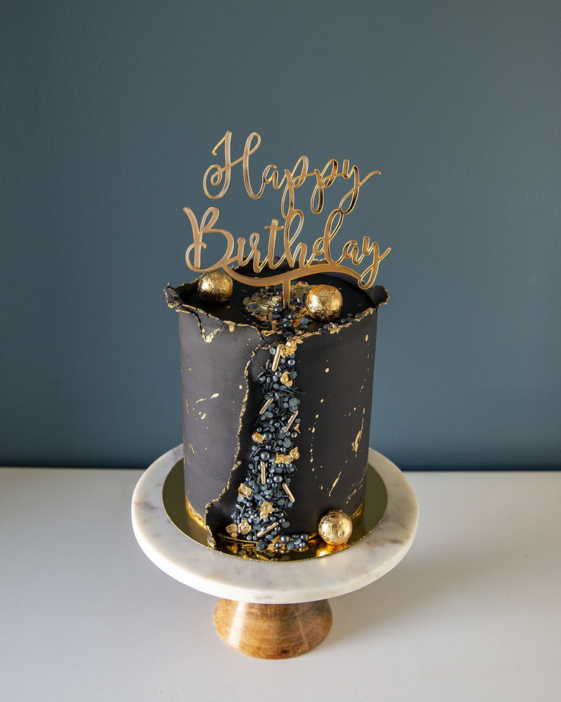 Black & Gold splatter Beaded Cake Elegant Temptations Bakery